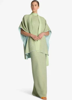 Best St. John Sequin Stretch Twill Knit Cape Chartreuse/Mint Multi