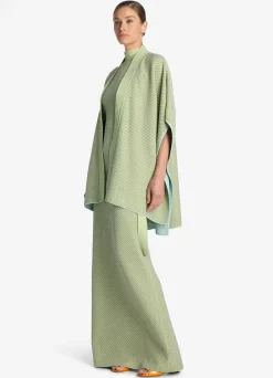 Best St. John Sequin Stretch Twill Knit Cape Chartreuse/Mint Multi