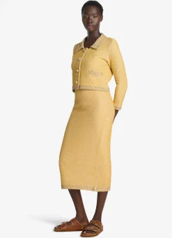 Hot St. John Sequin Stretch Twill Knit 3/4 Sleeve Jacket Golden Rod/Light Khaki Multi