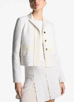Discount St. John Sequin Tweed Open Weave Jacket Ivory Multi