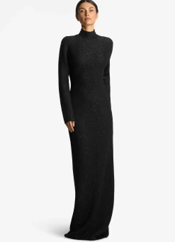 Outlet St. John Sequin Twill Knit Turtleneck Gown Black