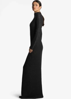 Outlet St. John Sequin Twill Knit Turtleneck Gown Black
