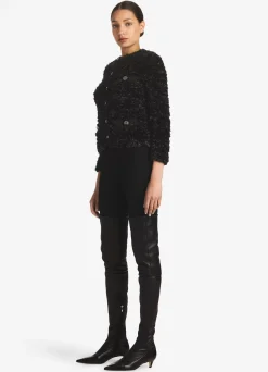St. John Shiny Faux Fur Eyelash Knit Cardigan Black