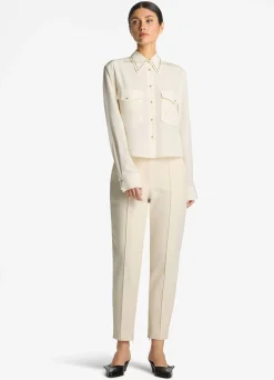 Best St. John Silk Crepe De Chine Blouse Ecru