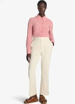 St. John Silk Crepe De Chine Button Front Blouse Rouge