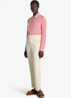 St. John Silk Crepe De Chine Button Front Blouse Rouge