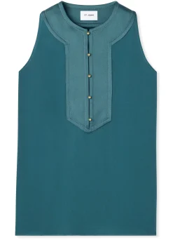 Sale St. John Silk Crepe De Chine Shell Prussian Blue