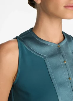 Sale St. John Silk Crepe De Chine Shell Prussian Blue