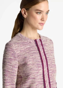 Sale St. John Slub Mouliné Knit Jacket Amethyst/Ecru MultI