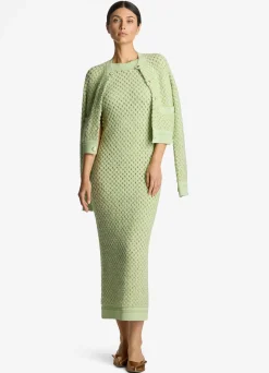 Sale St. John Sparkle Crochet Knit Jacket Pale Lime