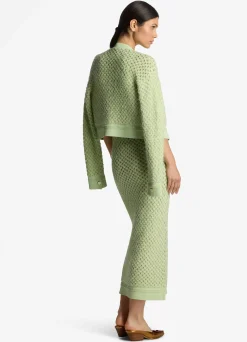 Sale St. John Sparkle Crochet Knit Jacket Pale Lime