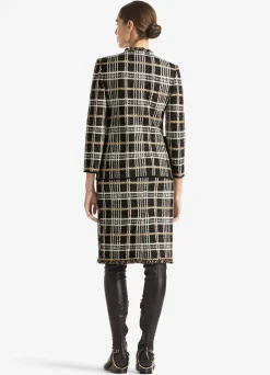 St. John Sparkle Eyelash Plaid Jacket Black/Ecru/Gold Multi
