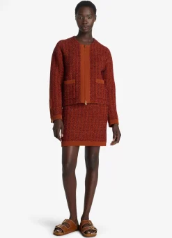 New St. John Sparkly Stretch Knit Skirt Brick Multi