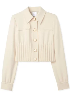 Discount St. John Stretch Crepe Cinched Waist Jacket Ecru