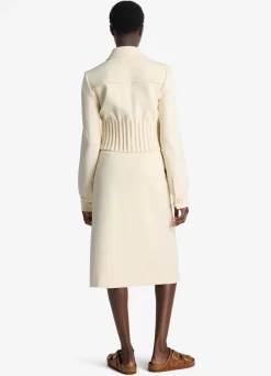 Discount St. John Stretch Crepe Cinched Waist Jacket Ecru