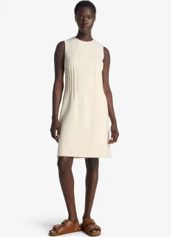St. John Stretch Crepe Cinched Waist Dress Ecru