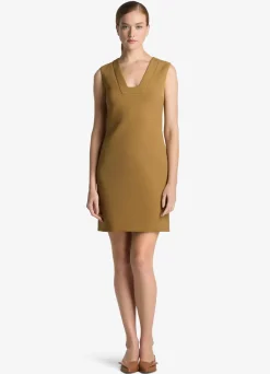 Sale St. John Stretch Crepe Squared V Dress Hazel