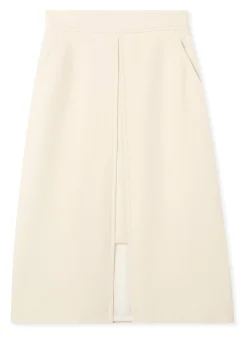 St. John Stretch Crepe Suiting Skirt Ecru