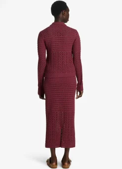 Sale St. John Stretch Crochet Stitch Cardigan Cranberry