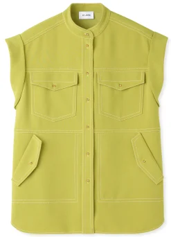 Sale St. John Stretch Italian Knit Cady Top Chartreuse