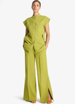 Sale St. John Stretch Italian Knit Cady Top Chartreuse