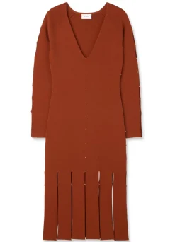 Outlet St. John Stretch Knit Slit Dress Brick