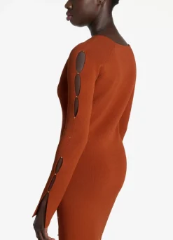 Outlet St. John Stretch Knit Slit Dress Brick