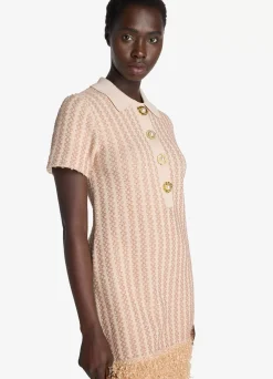 Discount St. John Stretch Lurex Knit Dress Light Peony Multi