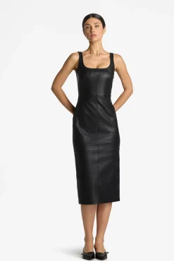 Outlet St. John Stretch Nappa Leather Dress Black
