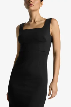 Sale St. John Stretch Square Neck Dress Black