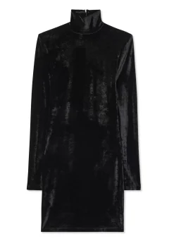 St. John Stretch Velour Turtleneck Dress Black