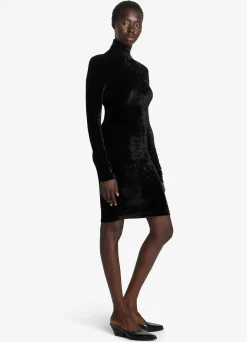 St. John Stretch Velour Turtleneck Dress Black