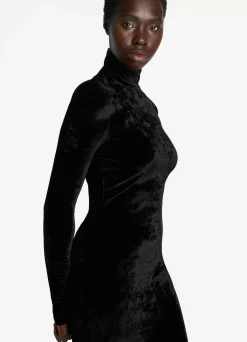 St. John Stretch Velour Turtleneck Dress Black