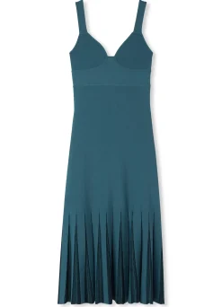Best St. John Stretch Viscose Knit Dress with Sheer Pleats Prussian Blue
