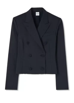 Best St. John Stretch Wool Double Breasted Raw Hem Jacket Midnight