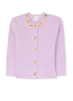 Outlet St. John Studded Pique Knit Cardigan Amethyst