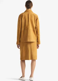 New St. John Suede Collared Jacket Caramel