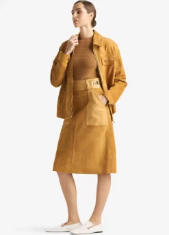 New St. John Suede Collared Jacket Caramel