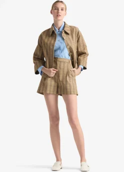 Best St. John Technical Plaid Jacket Tan Multi