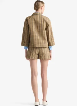 Best St. John Technical Plaid Jacket Tan Multi