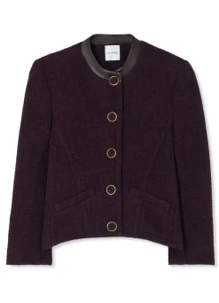 Discount St. John Terry Tweed and Leather Jacket Aubergine