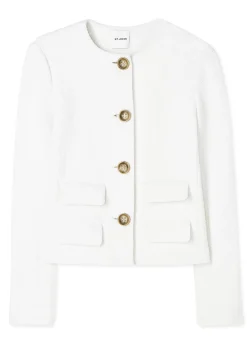 Clearance St. John Textured Boucle Knit Jacket Optic White