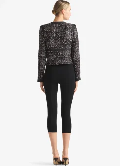 Discount St. John Textured Plaid Sequin Knit Jacket Black/Pink Multi