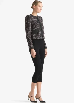 Discount St. John Textured Plaid Sequin Knit Jacket Black/Pink Multi