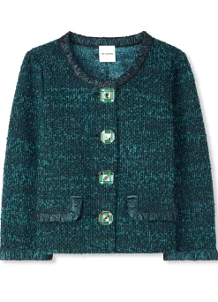 New St. John Textured Slub Tweed Jacket Dark Teal/Black Multi