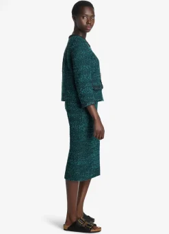 New St. John Textured Slub Tweed Jacket Dark Teal/Black Multi