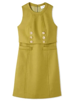 Sale St. John Textured Wool Shift Dress Moss