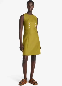 Sale St. John Textured Wool Shift Dress Moss