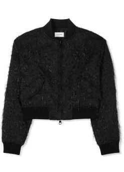 Outlet St. John Tinsel Taffeta Bomber Jacket Black