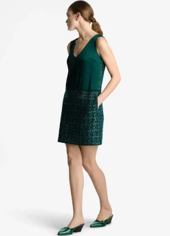 New St. John Twill Tweed Mixed Media Dress Spruce Multi